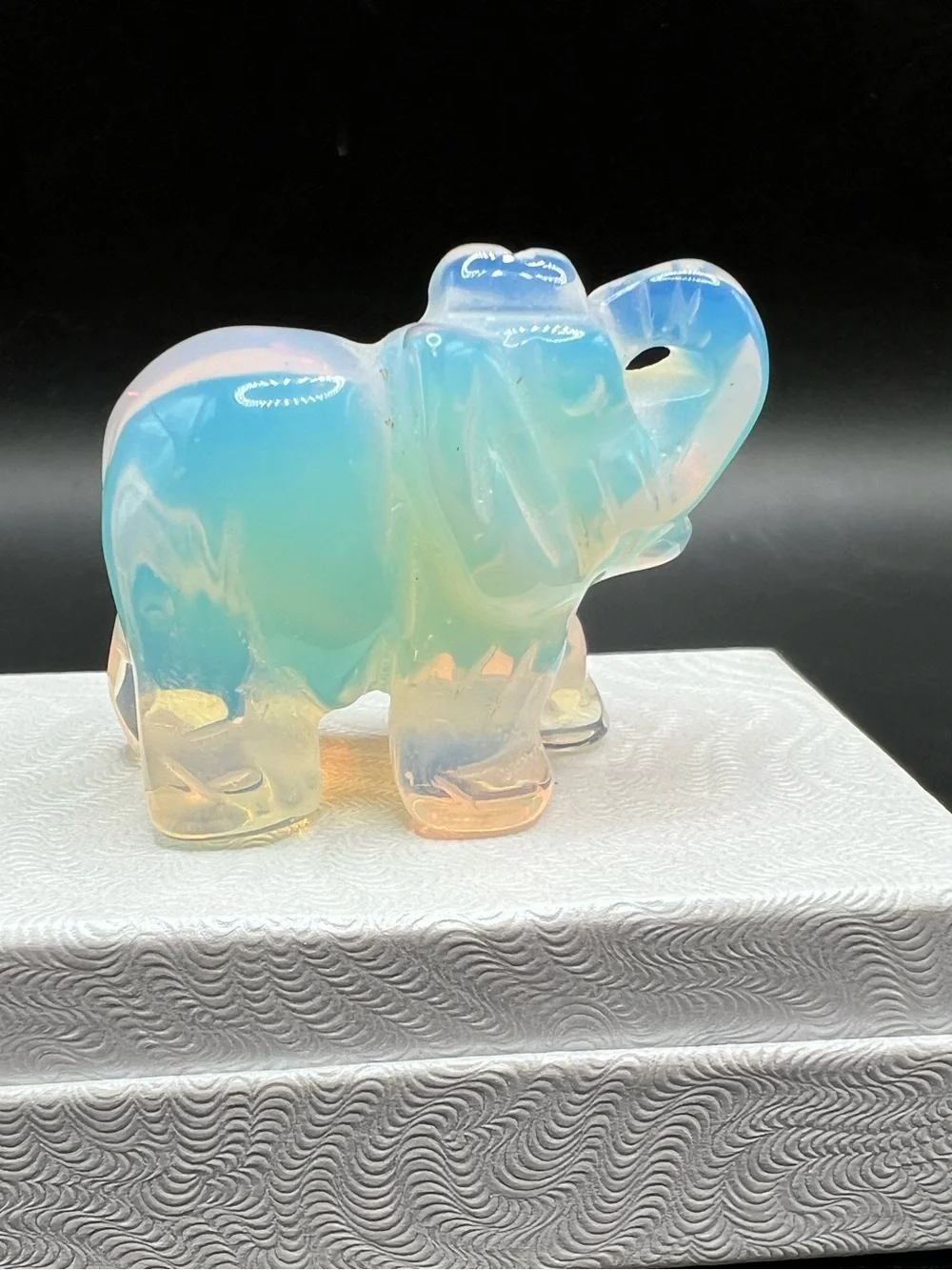 Lot of 2 Carved Stone Elephant Figurines Opalite & Green Aventurine Crystal 1.5”